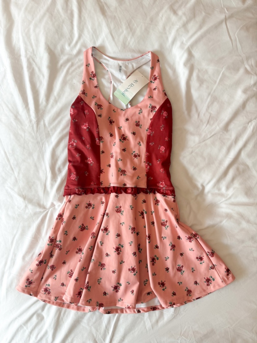 Altar’d State Pink and Red Floral Stride Racer Ruffle Dress Size XS